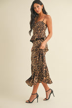 Load image into Gallery viewer, Klesis Bustier Peplum Top Midi Dress in Leopard
