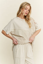 Load image into Gallery viewer, J.Her Mineral Washed Top with Lace Cut Out Details in Natural
