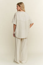 Load image into Gallery viewer, J.Her Mineral Washed Top with Lace Cut Out Details in Natural
