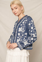Load image into Gallery viewer, EN CREME Embroidered Denim Button Down Top in Dark Denim
