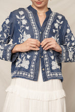 Load image into Gallery viewer, EN CREME Embroidered Denim Button Down Top in Dark Denim
