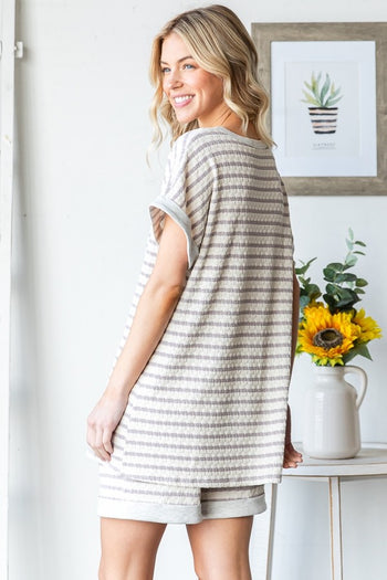 HEIMISH Jacquard Striped Top in Cream/Taupe