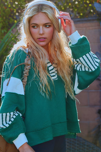 BucketList French Terry Color Block Tunic Top in Hunter Green