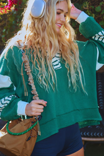 BucketList French Terry Color Block Tunic Top in Hunter Green