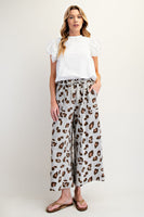 Easel Leopard Print Mineral Washed Terry Knit Pants in Stone Grey