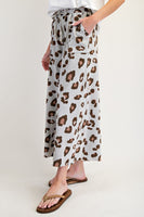 Easel Leopard Print Mineral Washed Terry Knit Pants in Stone Grey