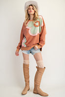 Easel Terry Knit Sweatshirt with Large Flower Patch in Wooden
