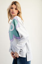 Load image into Gallery viewer, Easel Terry Knit Sweatshirt with Large Flower Patch in Light Heather Grey
