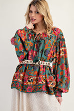 Load image into Gallery viewer, Easel Exclusive Mixed Floral Print Woven Challis Top in Moss
