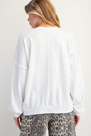 Easel Peace Sign Washed Terry Knit Pullover in Off White