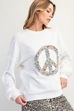 Load image into Gallery viewer, Easel Peace Sign Washed Terry Knit Pullover in Off White
