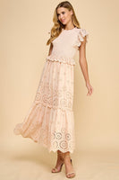 TCEC Eyelet Lace Maxi Dress in Beige