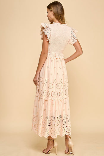 TCEC Eyelet Lace Maxi Dress in Beige
