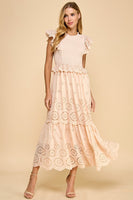 TCEC Eyelet Lace Maxi Dress in Beige