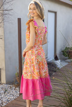 Load image into Gallery viewer, VOY Floral Print and Solid Mix Print Midi Dress in Coral
