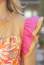 Load image into Gallery viewer, VOY Floral Print and Solid Mix Print Midi Dress in Coral
