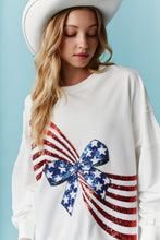 Load image into Gallery viewer, Peach Love American Flag Bow Sequin Sweatshirt in Off White
