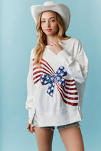 Load image into Gallery viewer, Peach Love American Flag Bow Sequin Sweatshirt in Off White
