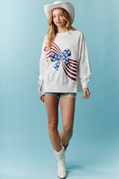 Peach Love American Flag Bow Sequin Sweatshirt in Off White