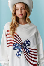 Load image into Gallery viewer, Peach Love American Flag Bow Sequin Sweatshirt in Off White
