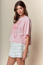 Load image into Gallery viewer, RARERAW Boxy CROP Top with 3D Floral Bow Applique in Pink
