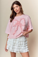 Load image into Gallery viewer, RARERAW Boxy CROP Top with 3D Floral Bow Applique in Pink
