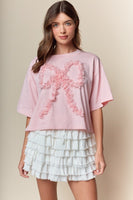 RARERAW Boxy CROP Top with 3D Floral Bow Applique in Pink