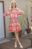VOY Paisley Print Button Down Dress in Coral