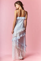 RARERAW Coquette Print and Lace Slim Fit Maxi Dress in Blue