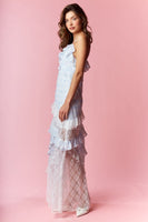 RARERAW Coquette Print and Lace Slim Fit Maxi Dress in Blue