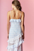 Load image into Gallery viewer, RARERAW Coquette Print and Lace Slim Fit Maxi Dress in Blue
