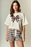 RARERAW OVERSIZED T-Shirt with Lace Football Bow Applique on Front in Vintage Ivory