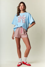 Load image into Gallery viewer, RARERAW OVERSIZED T-Shirt with Lace Baseball Print Bow Applique on Front in Sky Blue
