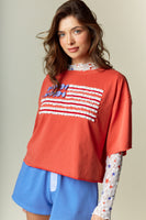 RARERAW Oversized Cropped American Flag Top in Red
