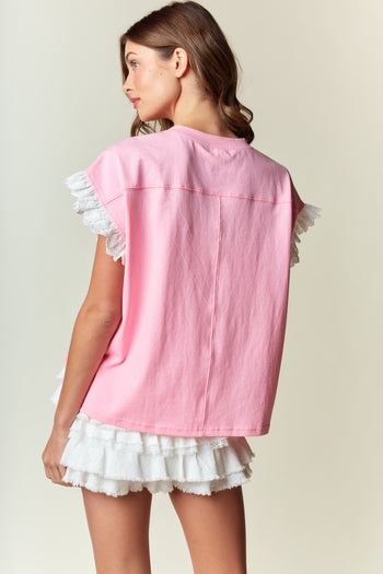 RARERAW Bow Embroidered and Peral Embellished Top in Light Pink