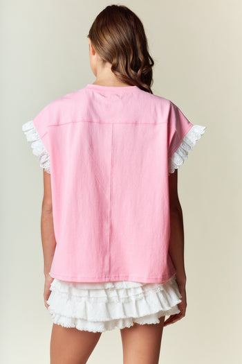 RARERAW Bow Embroidered and Peral Embellished Top in Light Pink