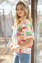 Load image into Gallery viewer, VOY Vibrant Multi Color Abstract Print Top with Floral Embroidery in Multi
