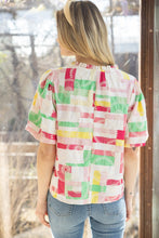 Load image into Gallery viewer, VOY Vibrant Multi Color Abstract Print Top with Floral Embroidery in Multi
