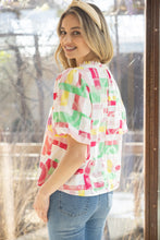 Load image into Gallery viewer, VOY Vibrant Multi Color Abstract Print Top with Floral Embroidery in Multi
