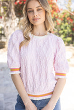 Load image into Gallery viewer, VOY Textured Diamond Patterned Top with Stripe Details in Pink
