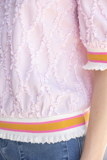 VOY Textured Diamond Patterned Top with Stripe Details in Pink