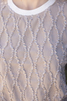 VOY Textured Diamond Patterned Top with Stripe Details in Taupe