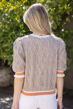 Load image into Gallery viewer, VOY Textured Diamond Patterned Top with Stripe Details in Taupe
