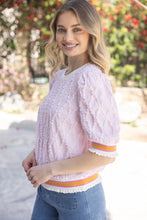 Load image into Gallery viewer, VOY Textured Diamond Patterned Top with Stripe Details in Pink
