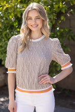 Load image into Gallery viewer, VOY Textured Diamond Patterned Top with Stripe Details in Taupe
