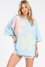 Load image into Gallery viewer, Sewn+Seen OVERSIZED Mineral Washed Flower Patched Top in Dusty Blue
