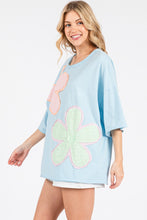 Load image into Gallery viewer, Sewn+Seen OVERSIZED Mineral Washed Flower Patched Top in Dusty Blue
