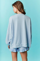 Fantastic Fawn OVERSIZED French Terry Top with USA Patch and Pearl Embellishments in Blue