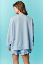 Load image into Gallery viewer, Fantastic Fawn OVERSIZED French Terry Top with USA Patch and Pearl Embellishments in Blue
