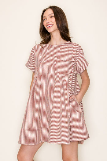 Star Drop Striped Mini Swing Dress in Red Stripe